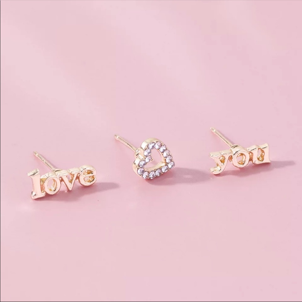🆕 3 Pc. Love You Stud Set - Picture 3 of 4